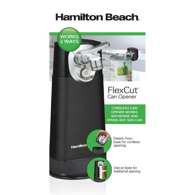 Hamilton Beach 76611FG FlexCut Electric Can Opener, Cordless & Rechargeable, Black with Chrome Accents