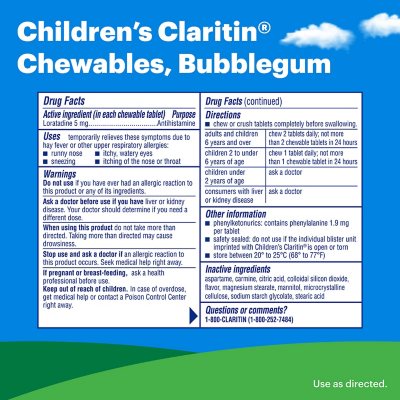 Children's Claritin Non-Drowsy Chewable Tablets, 5 mg Loratadine, Grape 40 ct./pk., 2 pk.