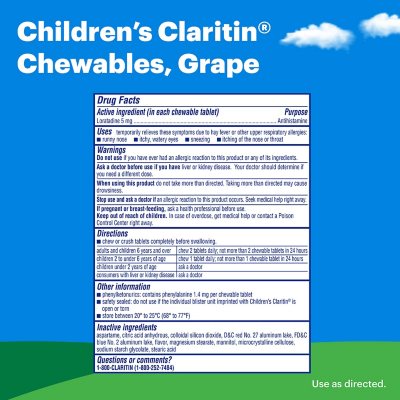 Children's Claritin Non-Drowsy Chewable Tablets, 5 mg Loratadine, Grape 40 ct./pk., 2 pk.