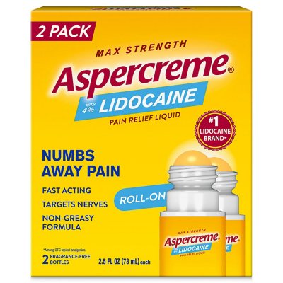 Aspercreme Pain Relief Roll-On, 4% Lidocaine, 2.5 oz., 2 pk.