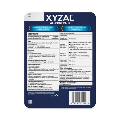 Xyzal 24-Hr. Allergy Relief Tablets 55 ct./pk., 2 pks.