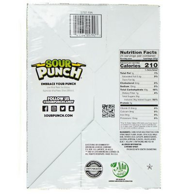 SOUR PUNCH Rainbow Straws, Chewy Candy, 2 oz., 24 ct.