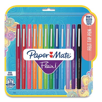 Paper Mate Flair Porous Point Stick Pen, Assorted Colors Medium, 12 ct.