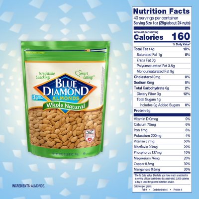 Blue Diamond Whole Natural Almonds, 40 oz.