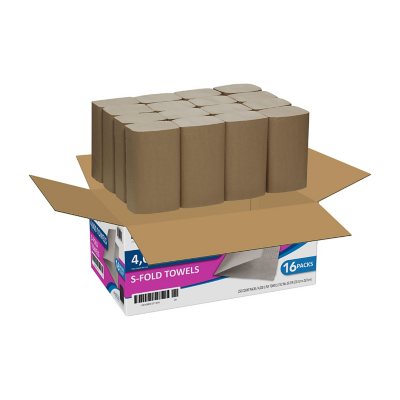 Marathon Singlefold Paper Towels, 1-Ply, 9 1/4" x 10 1/4", Brown 250 towels/pk., 16 pks.