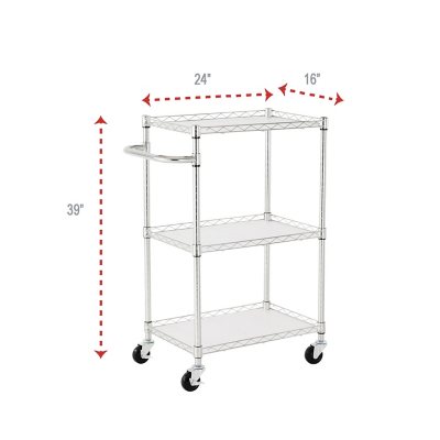 Alera 3-Shelf Wire Cart with Liners, 28.5" W x 16 " D x 39" H, Silver