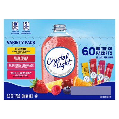 Crystal Light Lemonade, Fruit Punch, Raspberry Lemonade and Wild Strawberry Powdered Drink Mix Variety Pack 60 ct.