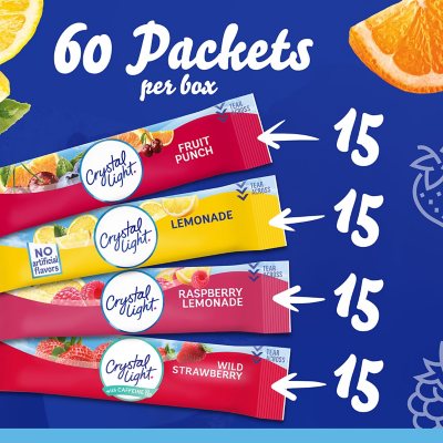 Crystal Light Lemonade, Fruit Punch, Raspberry Lemonade and Wild Strawberry Powdered Drink Mix Variety Pack 60 ct.