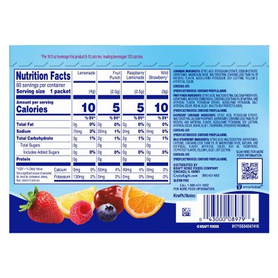 Crystal Light Lemonade, Fruit Punch, Raspberry Lemonade and Wild Strawberry Powdered Drink Mix Variety Pack 60 ct.