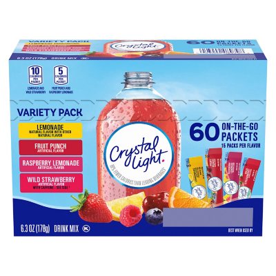 Crystal Light Lemonade, Fruit Punch, Raspberry Lemonade and Wild Strawberry Powdered Drink Mix Variety Pack 60 ct.