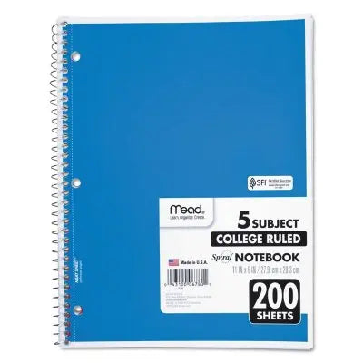Mead 5 Subject Notebook, College Rule, 8-1/2 x 11, White, 200 Sheets per Pad