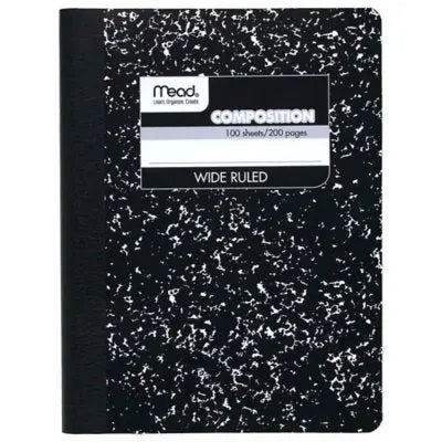 Mead Black Marble Composition Book - Wide Rule - 9-3/4 x 7-1/2 - 100 Sheets