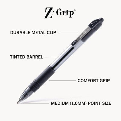 Zebra - Z-Grip Retractable Ballpoint Pen, Black Ink, Medium - 24/Pack