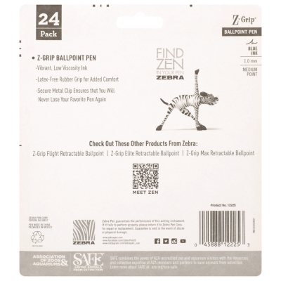 Zebra - Z-Grip Retractable Ballpoint Pen, Blue and Medium - 24/Packs