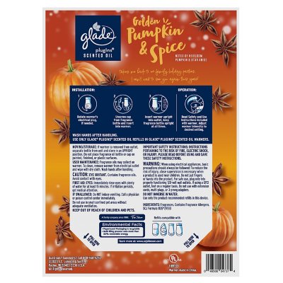 Glade PlugIns Scented Oil, Pumpkin & Spice 2 Warmers + 6 Refills