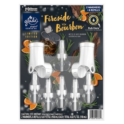 Glade PlugIns Scented Oil, Fireside Bourbon 2 Warmers + 6 Refills