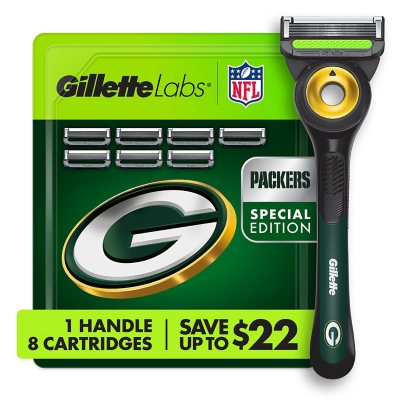 Gillette Labs NFL Green Bay Packers Men's Razor, Handle + 8 Cartridges