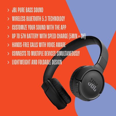 JBL Tune 520 Bluetooth Wireless On-Ear Headphones