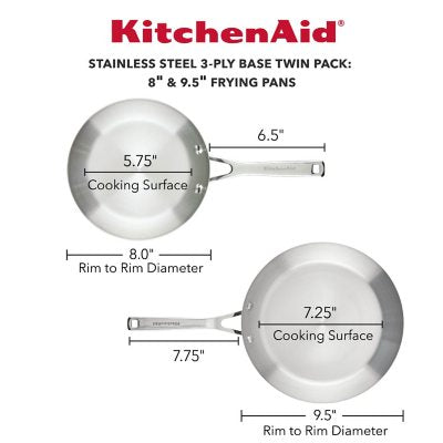 KitchenAid 3-lagiger Edelstahl-Kochgeschirrboden Induktion 2-teiliges Pfannenset, gebürsteter Edelstahl