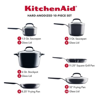 KitchenAid Hard Anodized Nonstick Cookware Pots and Pans Set, 10-Piece, Onyx Black