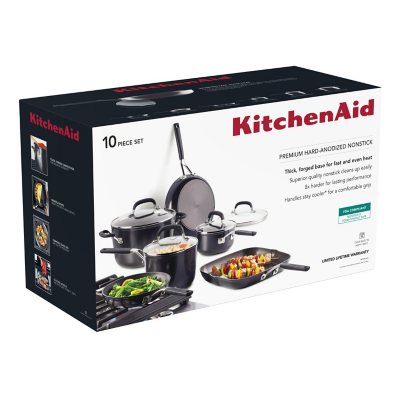 KitchenAid Hard Anodized Nonstick Cookware Pots and Pans Set, 10-Piece, Onyx Black