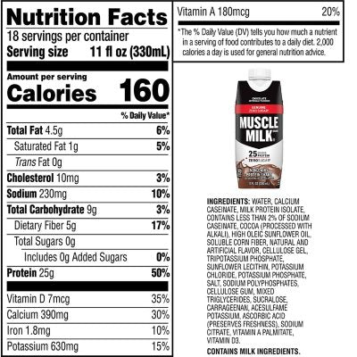 Muscle Milk 25g Genuine Protein Shake, Chocolate, 11 fl. oz., 18 pk.