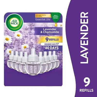 Air Wick Essential Oil Air Freshener, Lavender & Chamomile, 9 Refills