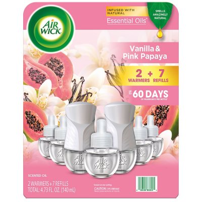 Air Wick Scented Oil Air Freshener Kit, Vanilla & Pink Papaya 2 Warmers +7 Refills