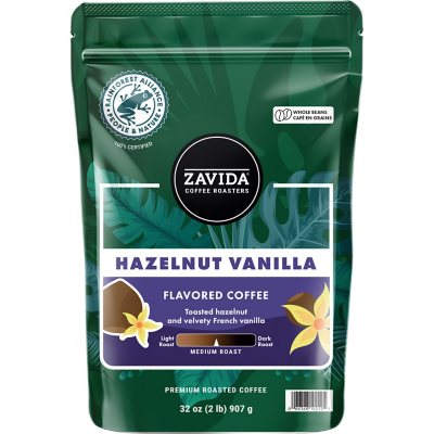 Zavida Coffee Whole Bean Coffee, Hazelnut Vanilla, 32 oz.