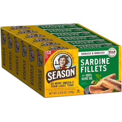 Season Brand Hautlose, grätenfreie Sardinen in Olivenöl, 4,375 oz., 6er-Pack.