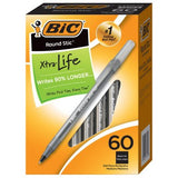 BIC Round Stic Xtra Life Ballpoint, 1mm, Medium, Black, 60ct.