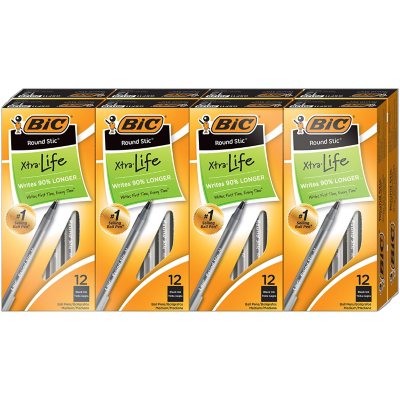 BIC Round Stic Xtra Life, Medium Point, 96 ct., Black