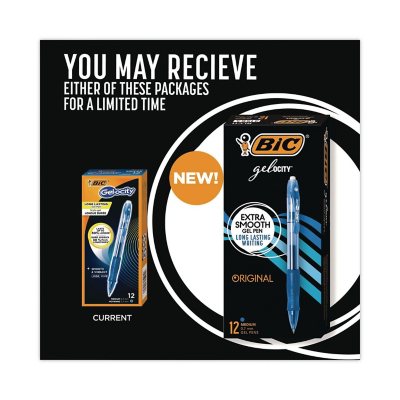 BIC Gel-ocity Retractable Gel Pen, Blue Ink, .7mm, Medium, 12ct.