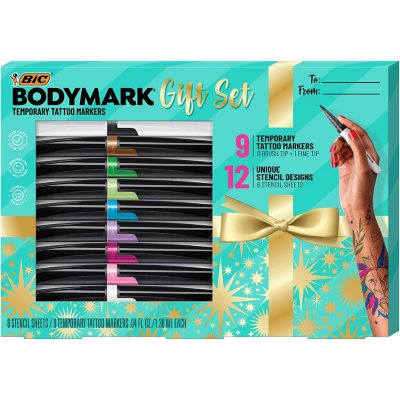 BIC BodyMark Temporary Tattoo Kit, 9 Markers & 6 Stencil Sheets