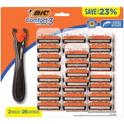 BIC Comfort 3 Hybrid Razor, 2 Handles + 26 Refill Cartridges