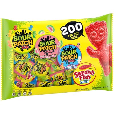 SOUR PATCH KIDS and SWEDISH FISH Candy, Fun Size, 200 pk.
