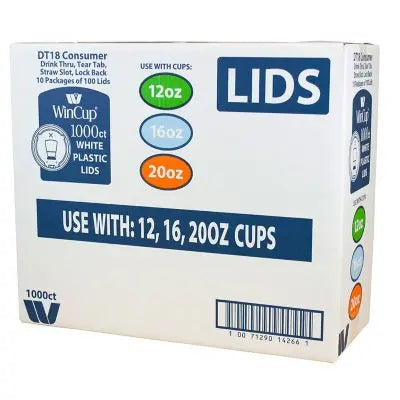 WinCup 18 Series 12-24 oz. Plastic Lids for 18 Series Foam Cups, Tear Tab + Straw Slot 1000 ct.