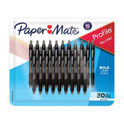 Paper Mate Ballpoint Pen, Profile Retractable Pen, Bold Point 1.4mm, Black, 20 Count