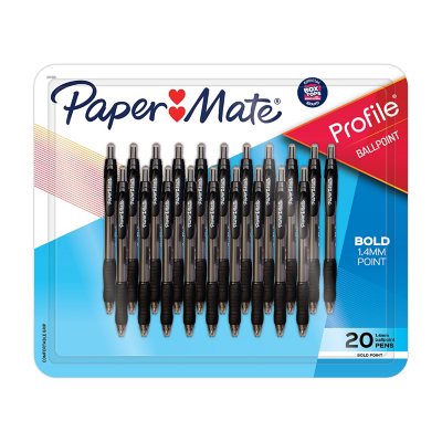 Paper Mate Ballpoint Pen, Profile Retractable Pen, Bold Point 1.4mm, Black, 20 Count