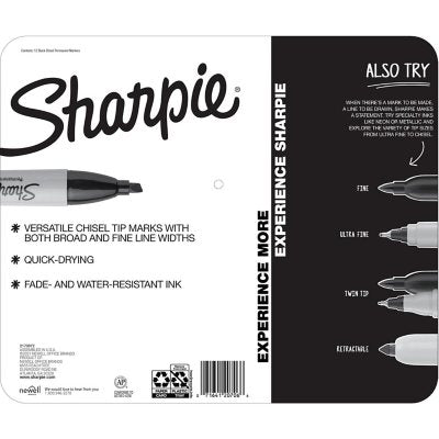 Sharpie Chisel Tip Permanent Markers, Black 12 ct.