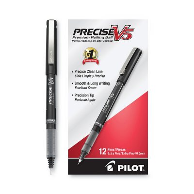 Pilot - Precise V5 Roller Ball Stick Pen, Needle Pt, Black Ink, 0.5mm Extra Fine - Dozen