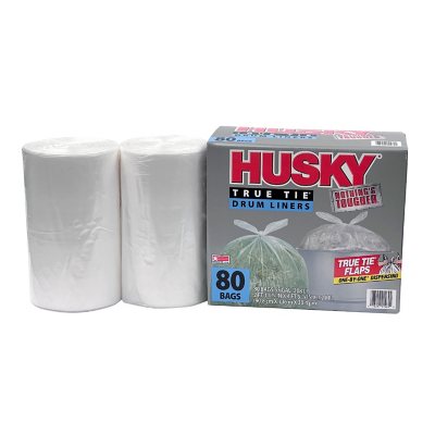 Husky 55-Gallon Clear Flap Tie Drum Liner Trash Bags (80 ct.)