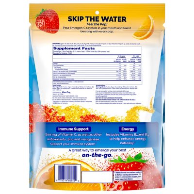 Emergen-C Crystals On-The-Go Vitamin C Immune Support, 500 mg, Orange & Strawberry 72 ct.