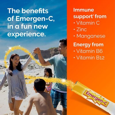 Emergen-C Crystals On-The-Go Vitamin C Immune Support, 500 mg, Orange & Strawberry 72 ct.