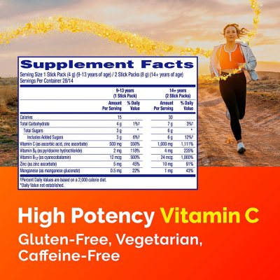 Emergen-C Crystals On-The-Go Vitamin C Immune Support, 500 mg, Orange & Strawberry 72 ct.