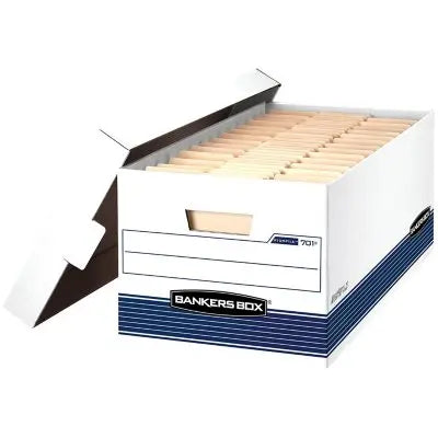 Bankers Box Archivbox mit Deckel, Weiß/Blau Letter, 12er-Karton