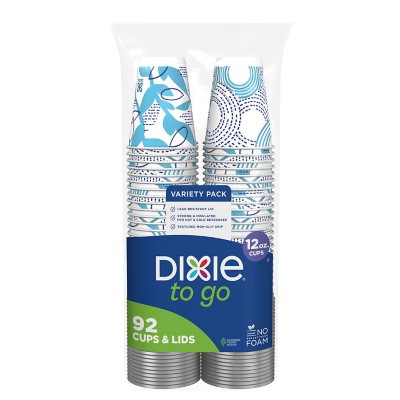 كوب ورقي سعة 12 أونصة من ديكسي (Dixie®) بغطاء مقاوم للتسرب، 92 قطعة.