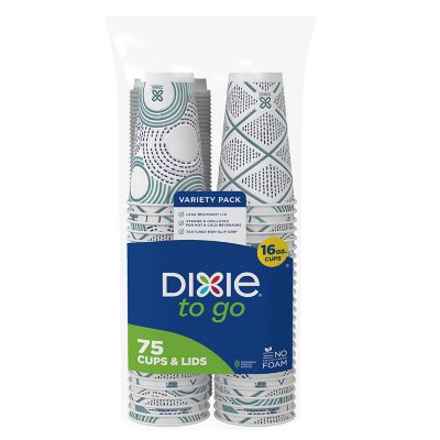 كوب ورقي Dixie(R) To Go سعة 16 أونصة مع غطاء مقاوم للتسرب، 75 قطعة