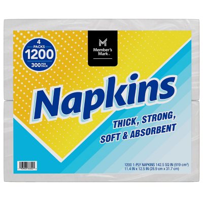 Member's Mark 1-Ply Everyday White Napkins, 11.4" x 12.5" 4 pk., 300 ct. per pack