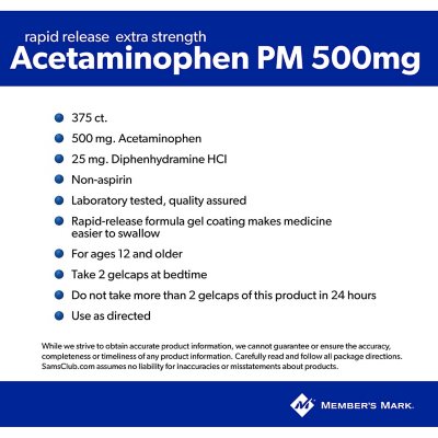 Member's Mark Acetaminophen PM Rapid Release Gelcaps, 375 ct.